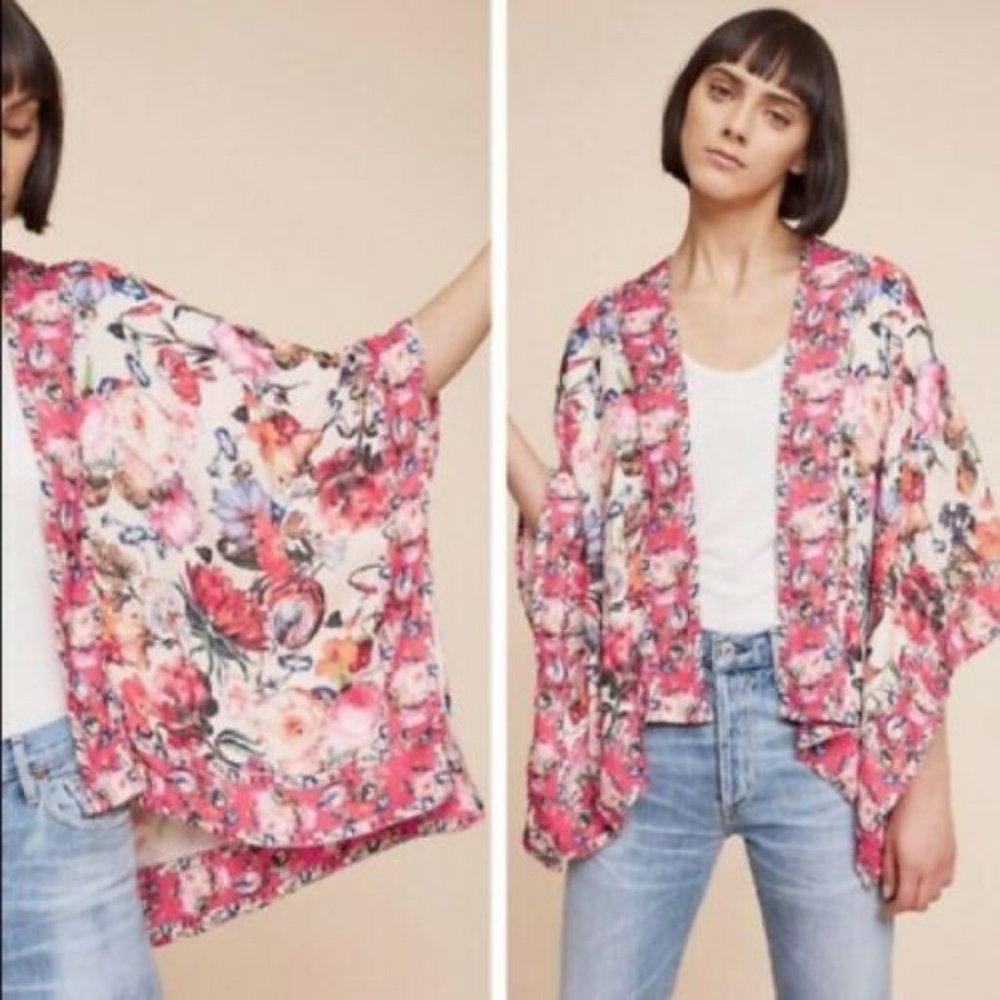 ANTHROPOLOGIE FEATHERS BY TOLANI RACCIA FLORAL SHORT KIMONO JACKET OS - Picture 8 of 8